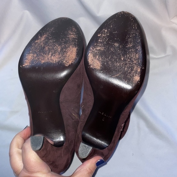 Aerin Stenet Bootie Maroon Suede Leather Cut Out Heeled Bootie size 8 - Picture 8 of 14